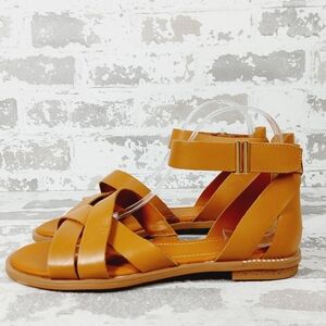 NEW Franco Sarto Giola Brown Leather Slip On Flat Summer Sandals X269